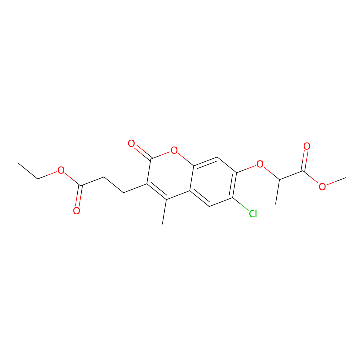 methyl 2-{[6-chloro-3-(3-ethoxy-3-oxopropyl)-4-methyl-2-oxo-2H-chromen-7-yl]oxy}propanoate molecular structure, CAS 840509-93-5