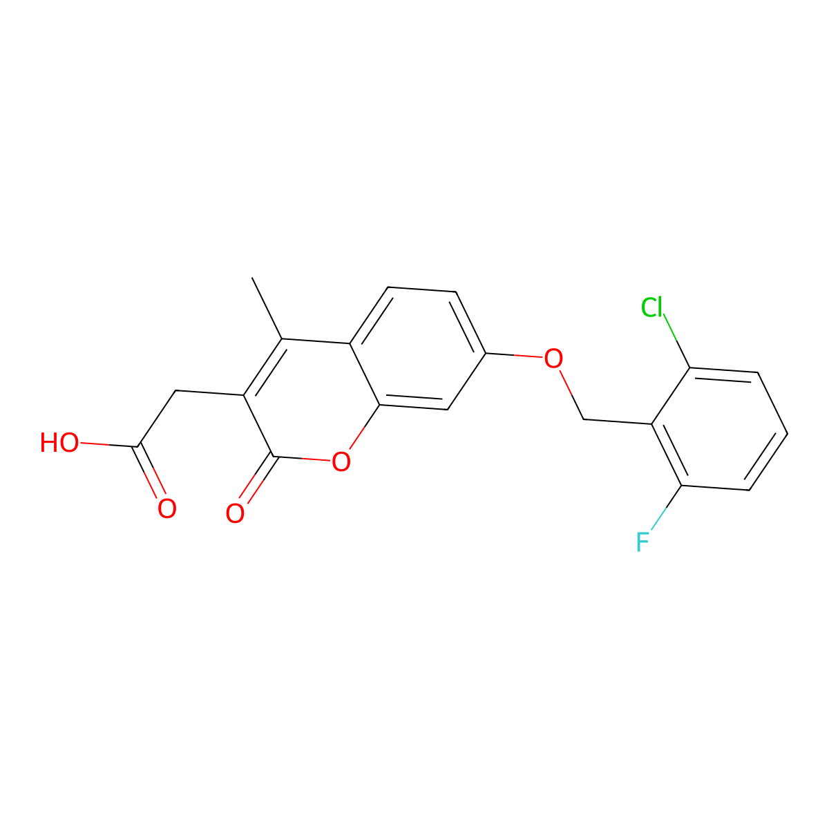 {7-[(2-chloro-6-fluorobenzyl)oxy]-4-methyl-2-oxo-2H-chromen-3-yl}acetic acid molecular structure, CAS 840510-29-4