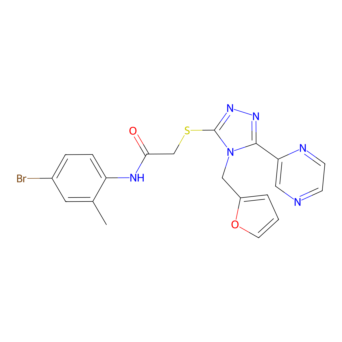 N-(4-bromo-2-methylphenyl)-2-{[4-(furan-2-ylmethyl)-5-(pyrazin-2-yl)-4H-1,2,4-triazol-3-yl]sulfanyl}acetamide molecular structure, CAS 840510-39-6