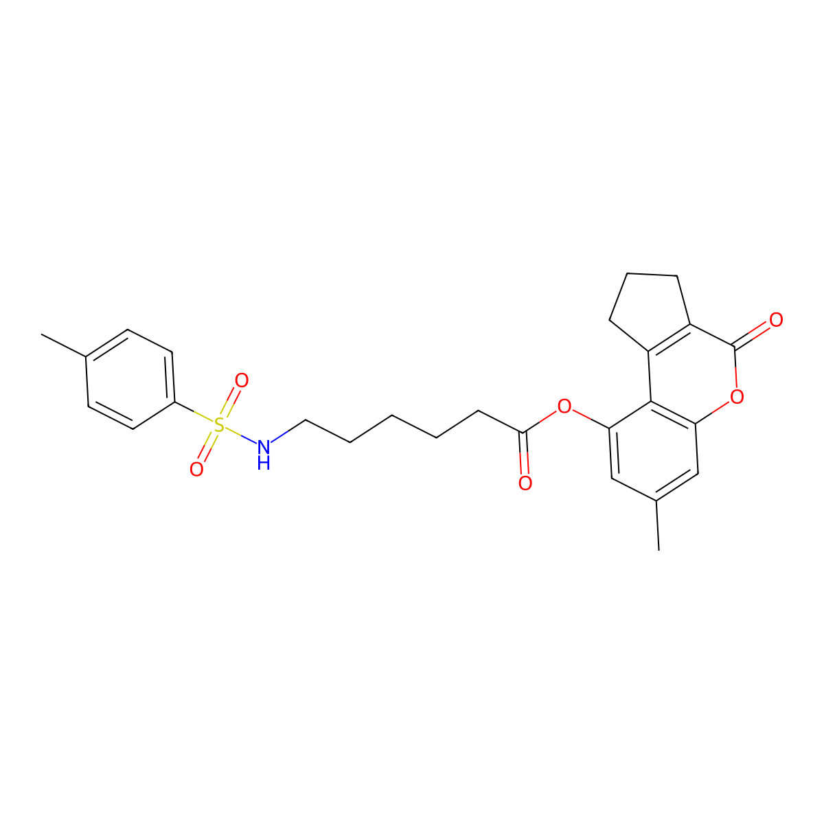 7-Methyl-4-oxo-1,2,3,4-tetrahydrocyclopenta[c]chromen-9-yl 6-{[(4-methylphenyl)sulfonyl]amino}hexanoate molecular structure, CAS 840510-79-4
