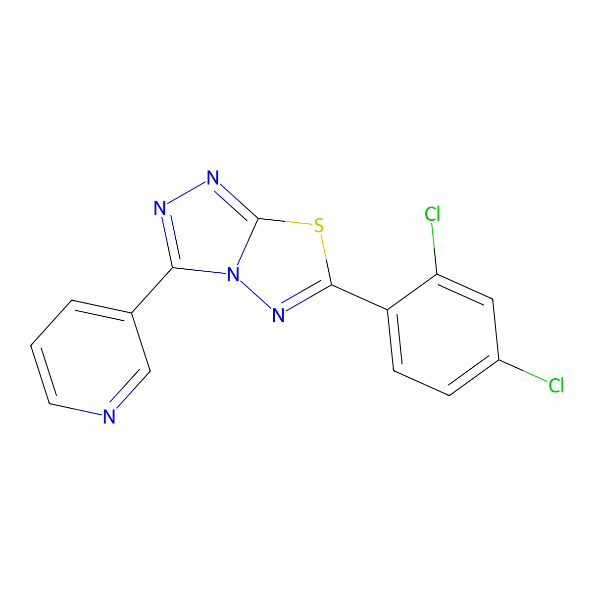 6-(2,4-Dichlorophenyl)-3-pyridin-3-yl-[1,2,4]triazolo[3,4-b][1,3,4]thiadiazole molecular structure, CAS 840511-45-7