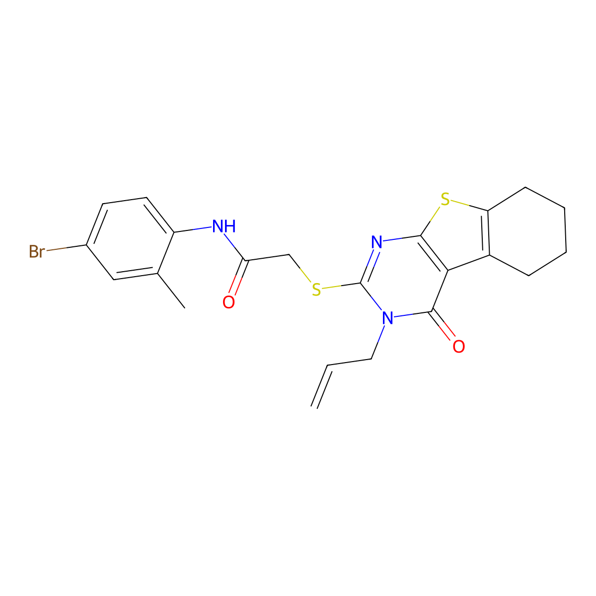 N-(4-bromo-2-methylphenyl)-2-(4-oxo-3-prop-2-enyl(3,5,6,7,8-pentahydrobenzo[b] thiopheno[2,3-d]pyrimidin-2-ylthio))acetamide molecular structure, CAS 840512-02-9