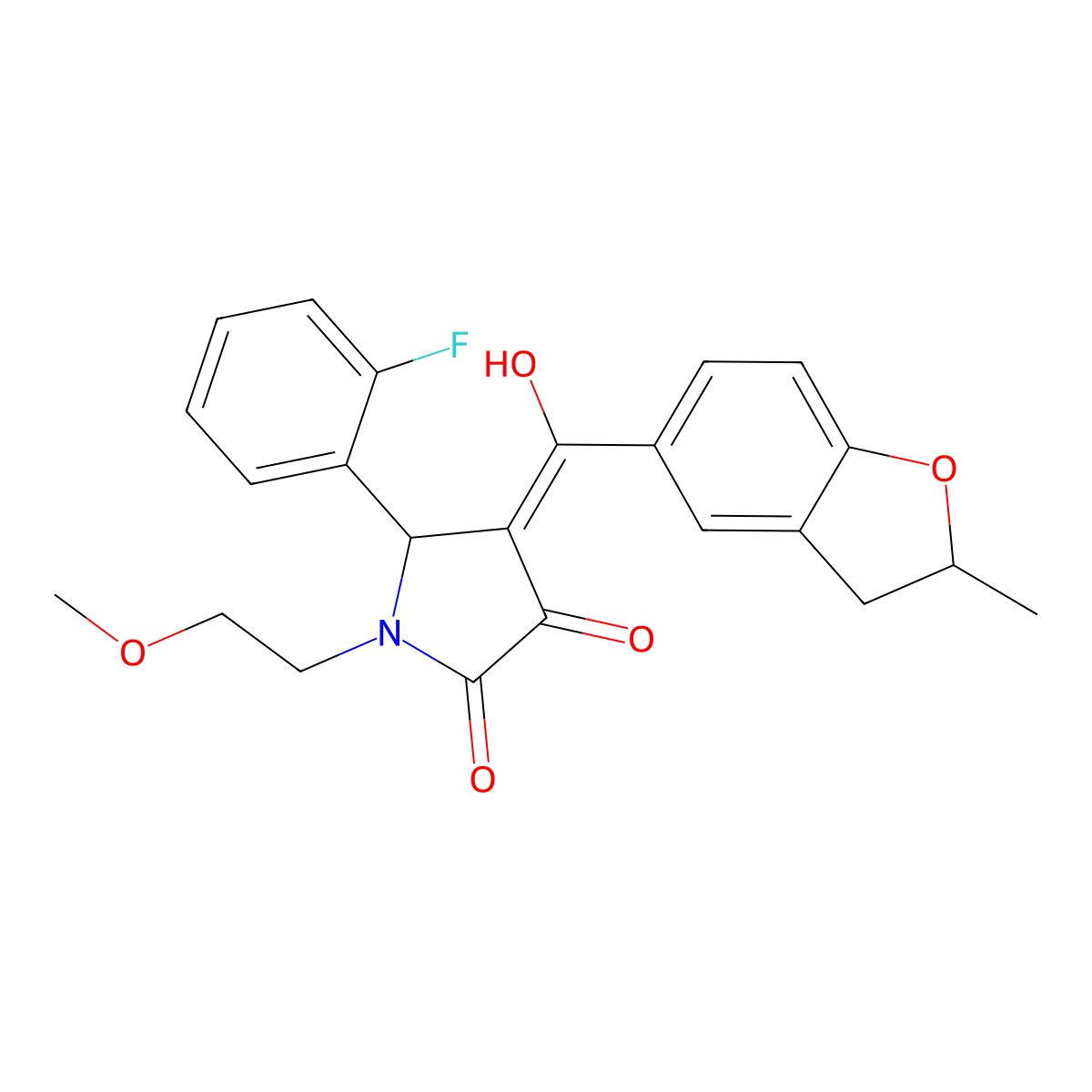 5-(2-fluorophenyl)-3-hydroxy-1-(2-methoxyethyl)-4-(2-methyl-2,3-dihydro-1-benzofuran-5-carbonyl)-2,5-dihydro-1H-pyrrol-2-one molecular structure, CAS 840512-41-6