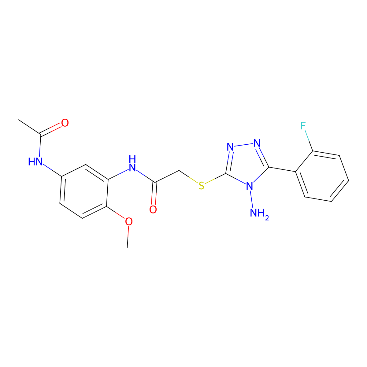 N-[5-(acetylamino)-2-methoxyphenyl]-2-{[4-amino-5-(2-fluorophenyl)-4H-1,2,4-triazol-3-yl]sulfanyl}acetamide molecular structure, CAS 840512-89-2