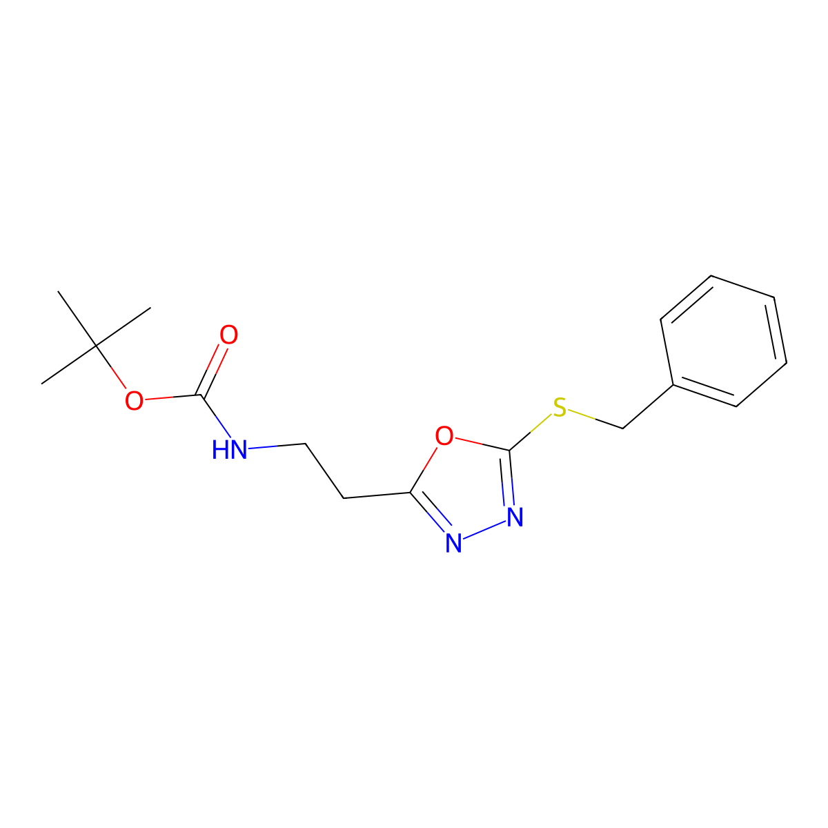 tert-butyl N-[2-(5-benzylsulfanyl-1,3,4-oxadiazol-2-yl)ethyl]carbamate molecular structure, CAS 840512-92-7