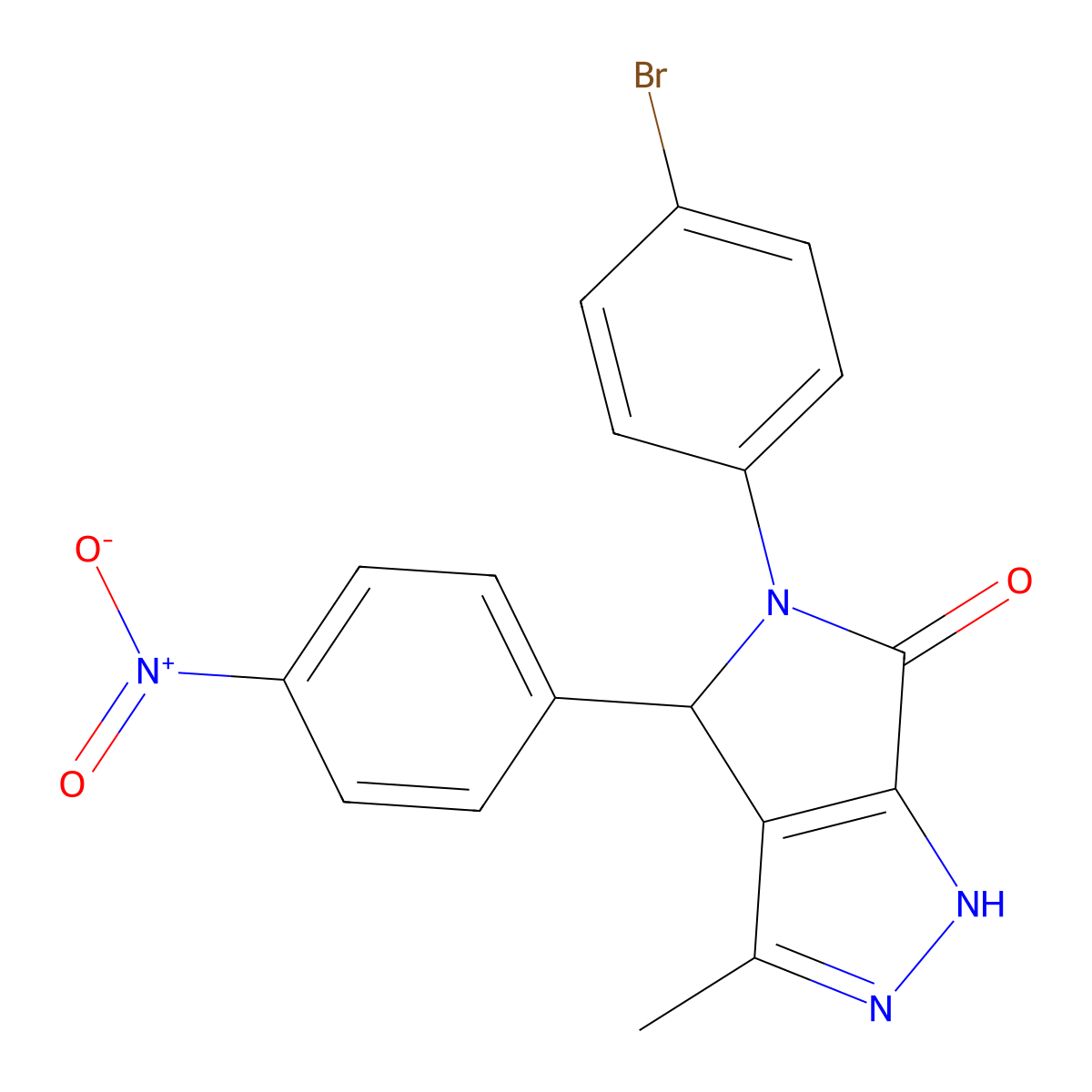 5-(4-Bromophenyl)-3-methyl-4-(4-nitrophenyl)-2,4-dihydropyrrolo[3,4-c]pyrazol-6-one molecular structure, CAS 840513-10-2