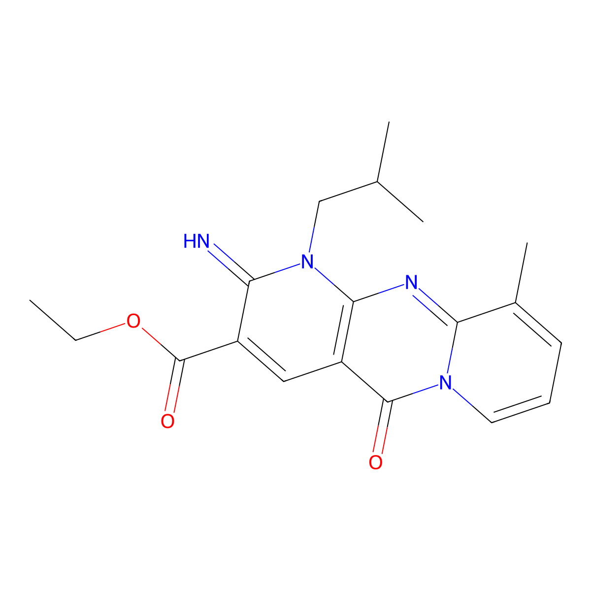 Ethyl 2-imino-10-methyl-1-(2-methylpropyl)-5-oxodipyrido[3,4-c:1',2'-f]pyrimidine-3-carboxylate molecular structure, CAS 840514-04-7