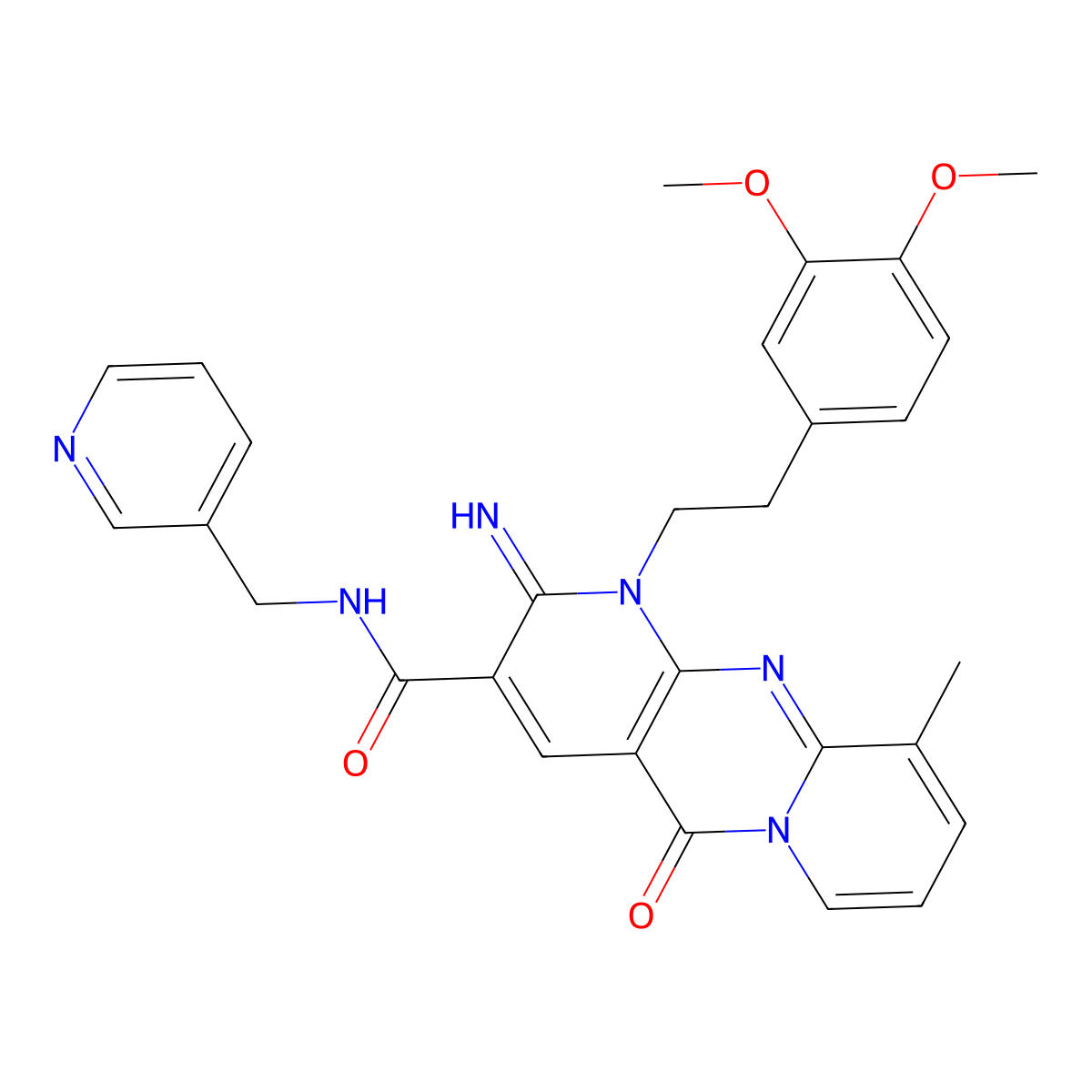 1-[2-(3,4-dimethoxyphenyl)ethyl]-2-imino-10-methyl-5-oxo-N-(pyridin-3-ylmethyl)-1,5-dihydro-2H-dipyrido[1,2-a:2',3'-d]pyrimidine-3-carboxamide molecular structure, CAS 840514-23-0