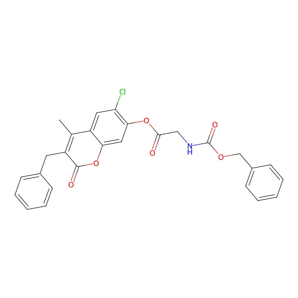 3-benzyl-6-chloro-4-methyl-2-oxo-2H-chromen-7-yl N-[(benzyloxy)carbonyl]glycinate molecular structure, CAS 840514-26-3