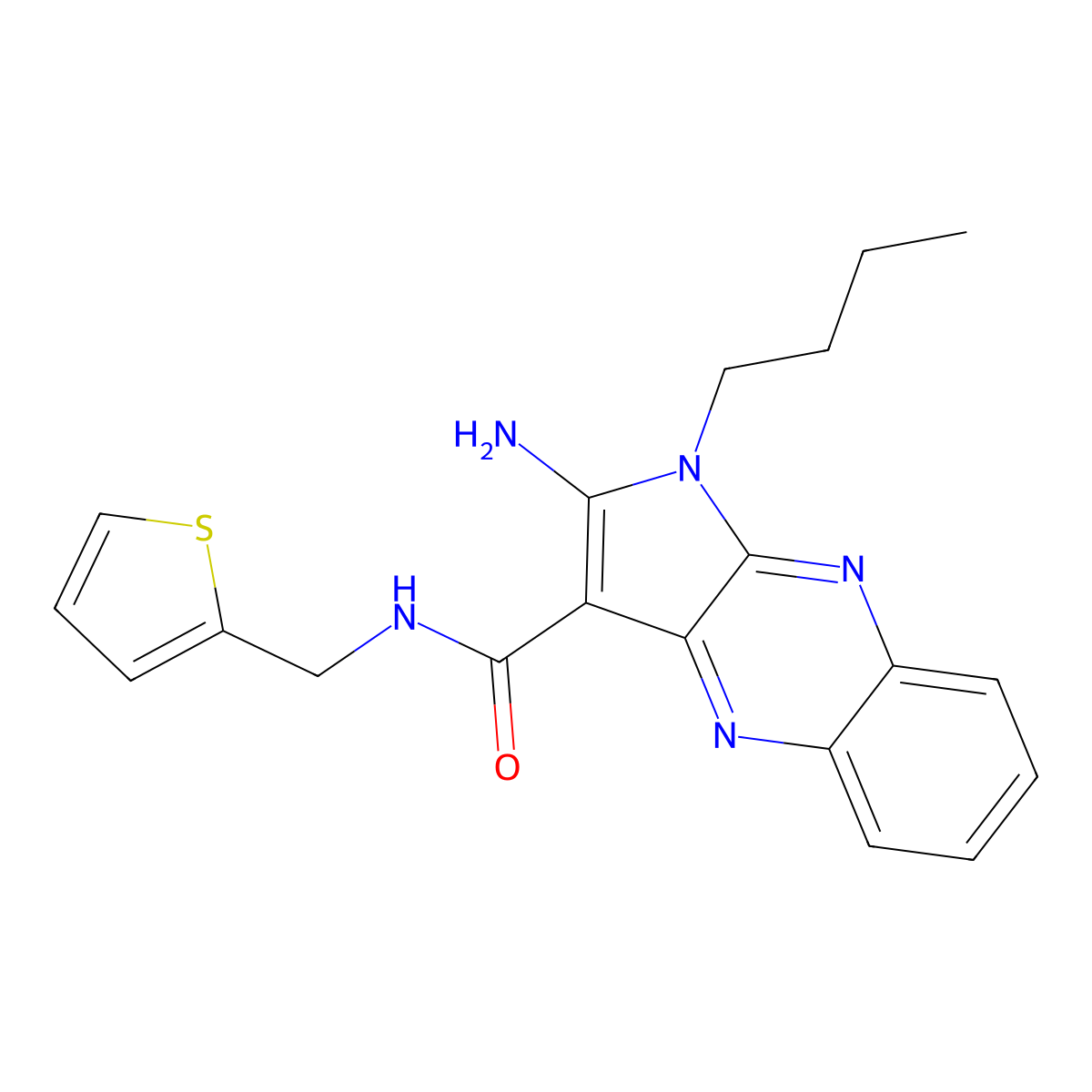 2-amino-1-butyl-N-(thiophen-2-ylmethyl)pyrrolo[3,2-b]quinoxaline-3-carboxamide molecular structure, CAS 840514-69-4