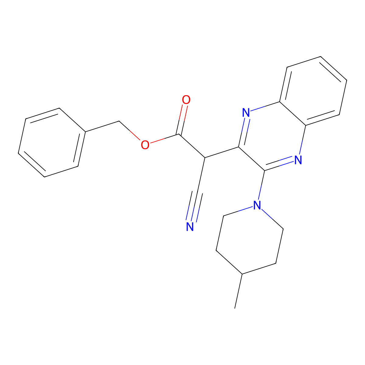 Benzyl 2-cyano-2-[3-(4-methylpiperidin-1-yl)quinoxalin-2-yl]acetate molecular structure, CAS 840514-71-8