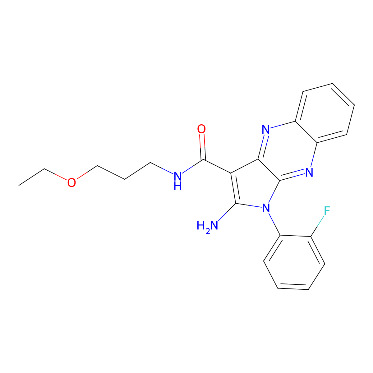 2-amino-N-(3-ethoxypropyl)-1-(2-fluorophenyl)-1H-pyrrolo[2,3-b]quinoxaline-3-carboxamide molecular structure, CAS 840514-78-5