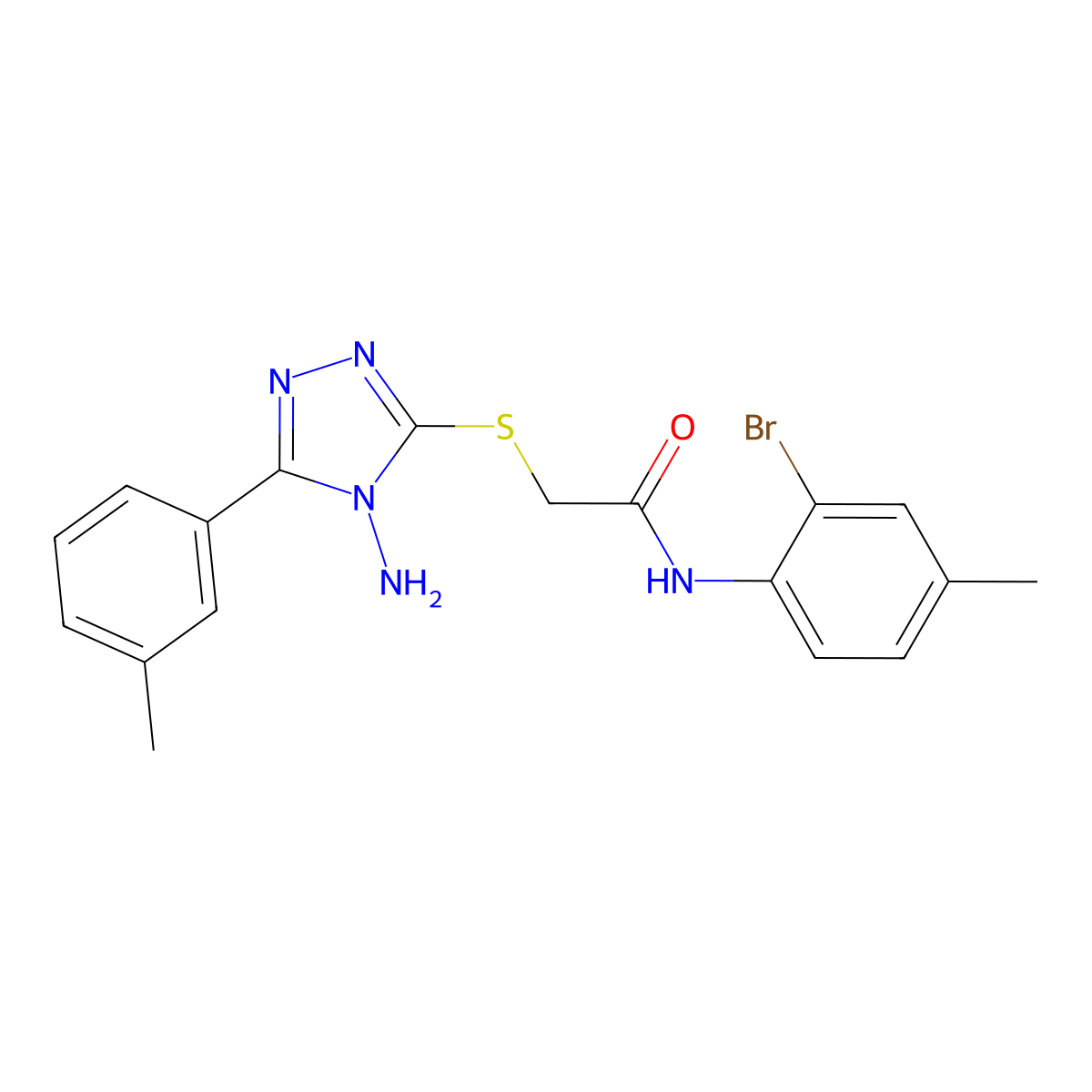 2-[4-amino-5-(3-methylphenyl)(1,2,4-triazol-3-ylthio)]-N-(2-bromo-4-methylphen yl)acetamide molecular structure, CAS 840514-80-9