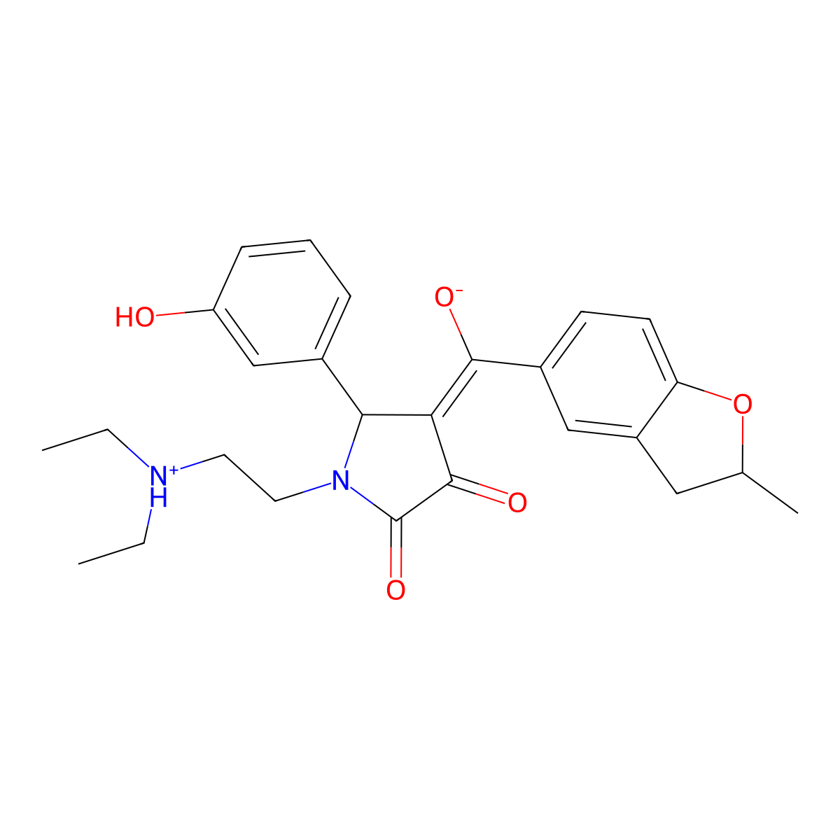 1-[2-(diethylamino)ethyl]-3-hydroxy-5-(3-hydroxyphenyl)-4-(2-methyl-2,3-dihydro-1-benzofuran-5-carbonyl)-2,5-dihydro-1H-pyrrol-2-one molecular structure, CAS 840514-81-0