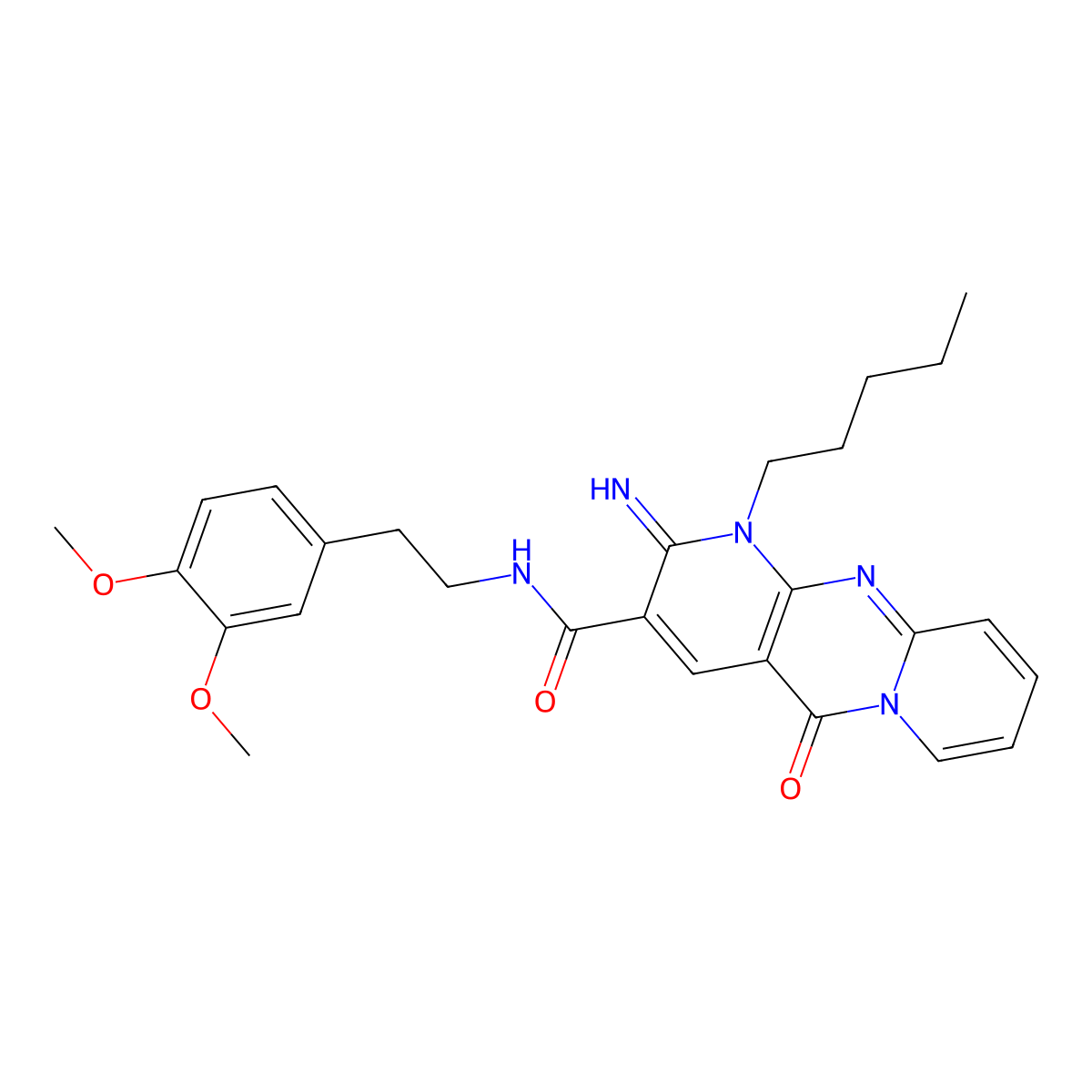 N-[2-(3,4-dimethoxyphenyl)ethyl](2-imino-5-oxo-1-pentyl(1,6-dihydropyridino[1, 2-a]pyridino[2,3-d]pyrimidin-3-yl))carboxamide molecular structure, CAS 840515-10-8