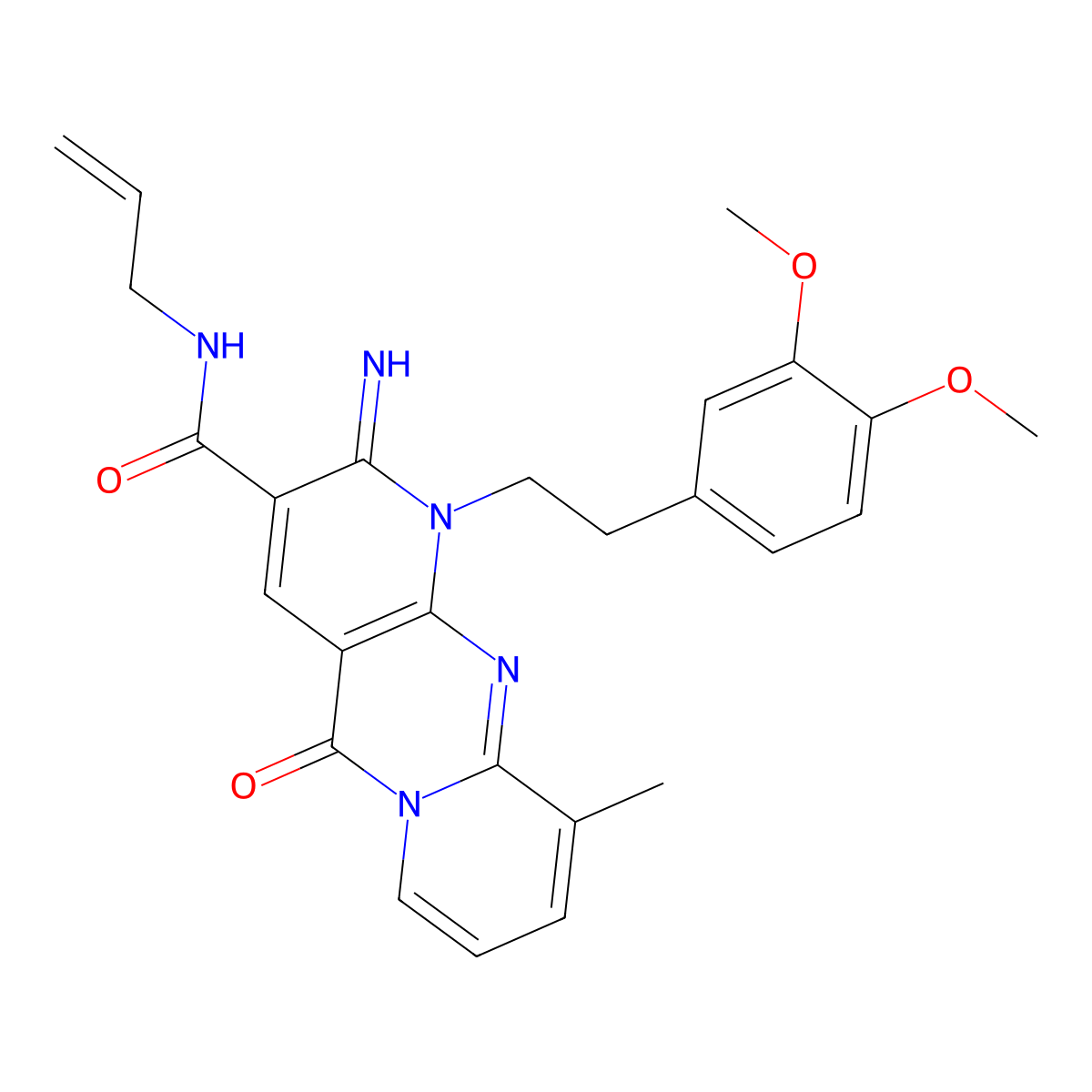 7-[2-(3,4-dimethoxyphenyl)ethyl]-6-imino-11-methyl-2-oxo-N-(prop-2-en-1-yl)-1,7,9-triazatricyclo[8.4.0.0^{3,8}]tetradeca-3(8),4,9,11,13-pentaene-5-carboxamide molecular structure, CAS 840515-26-6