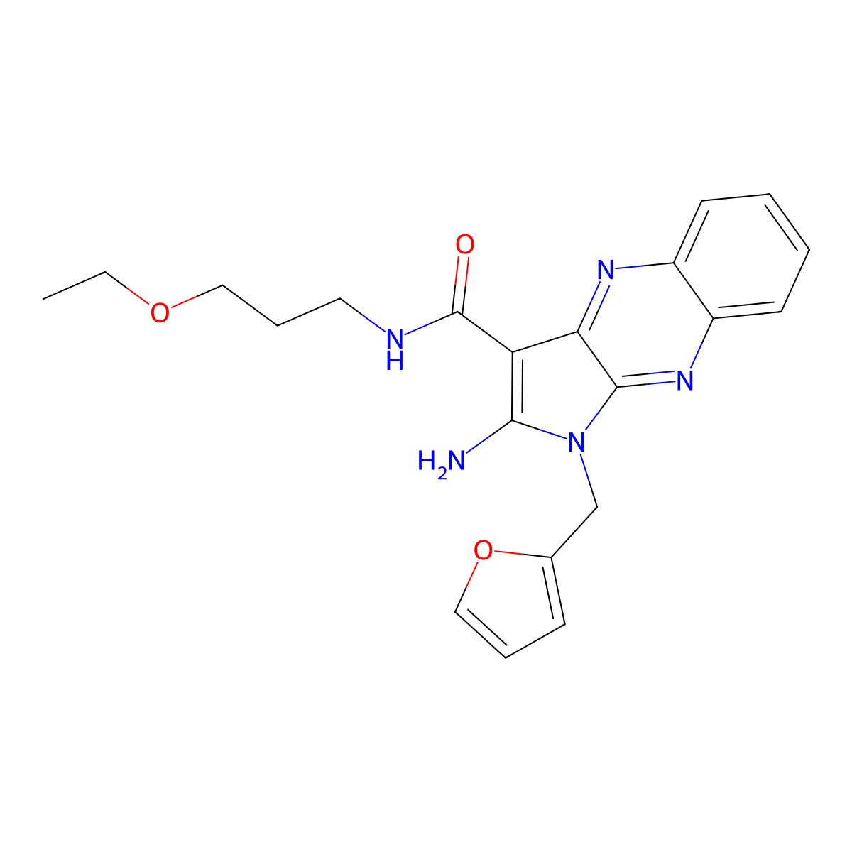 2-amino-N-(3-ethoxypropyl)-1-(furan-2-ylmethyl)-1H-pyrrolo[2,3-b]quinoxaline-3-carboxamide molecular structure, CAS 840515-52-8