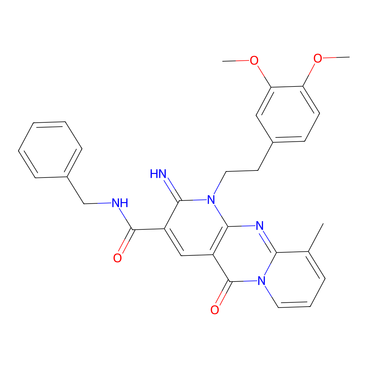 N-benzyl-1-[2-(3,4-dimethoxyphenyl)ethyl]-2-imino-10-methyl-5-oxo-1,5-dihydro-2H-dipyrido[1,2-a:2',3'-d]pyrimidine-3-carboxamide molecular structure, CAS 840515-69-7