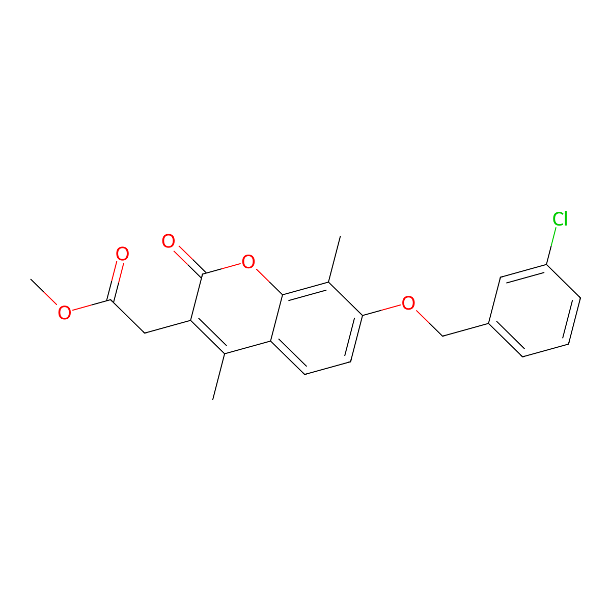 methyl {7-[(3-chlorobenzyl)oxy]-4,8-dimethyl-2-oxo-2H-chromen-3-yl}acetate molecular structure, CAS 840515-76-6
