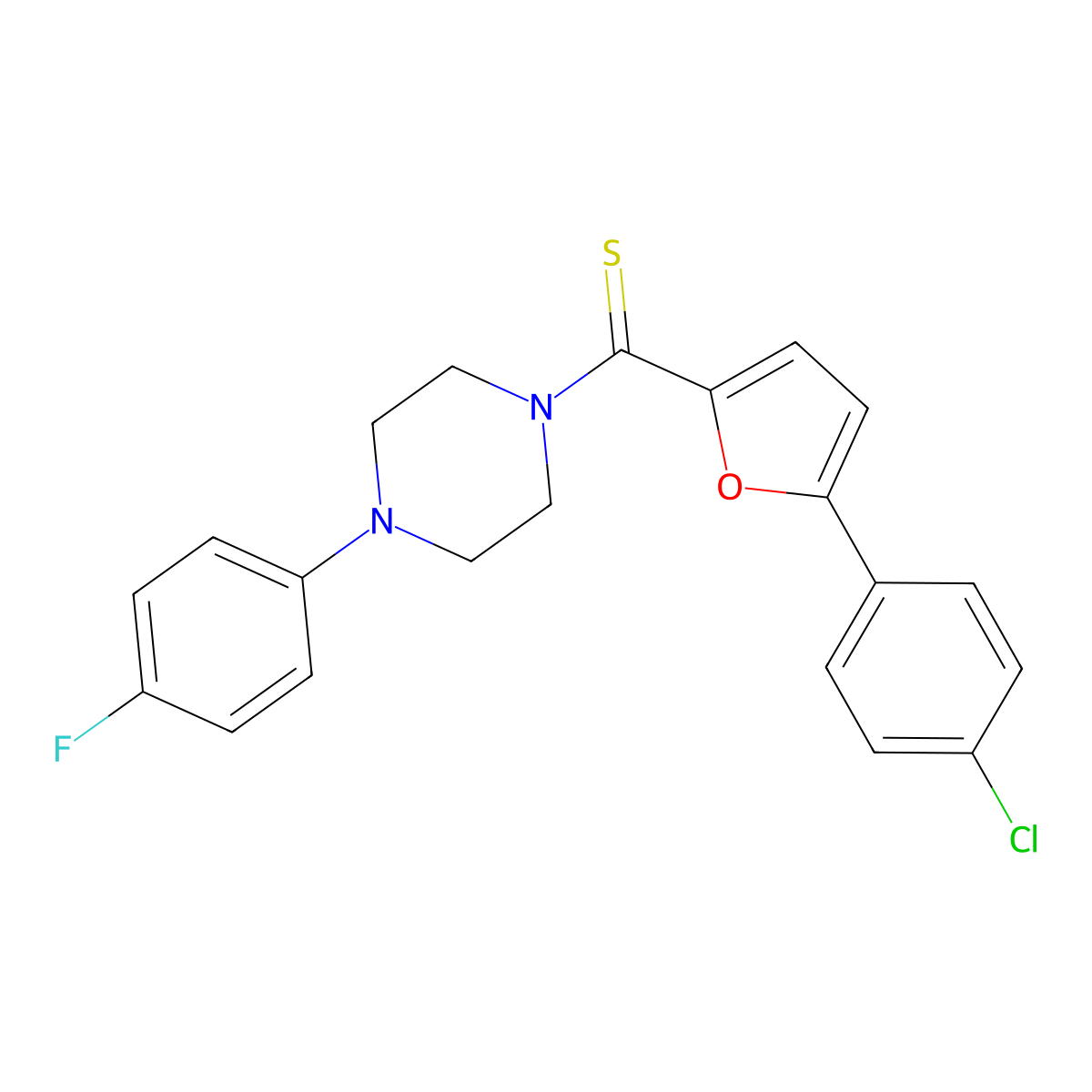 (5-(4-Chlorophenyl)furan-2-yl)(4-(4-fluorophenyl)piperazin-1-yl)methanethione molecular structure, CAS 840515-93-7