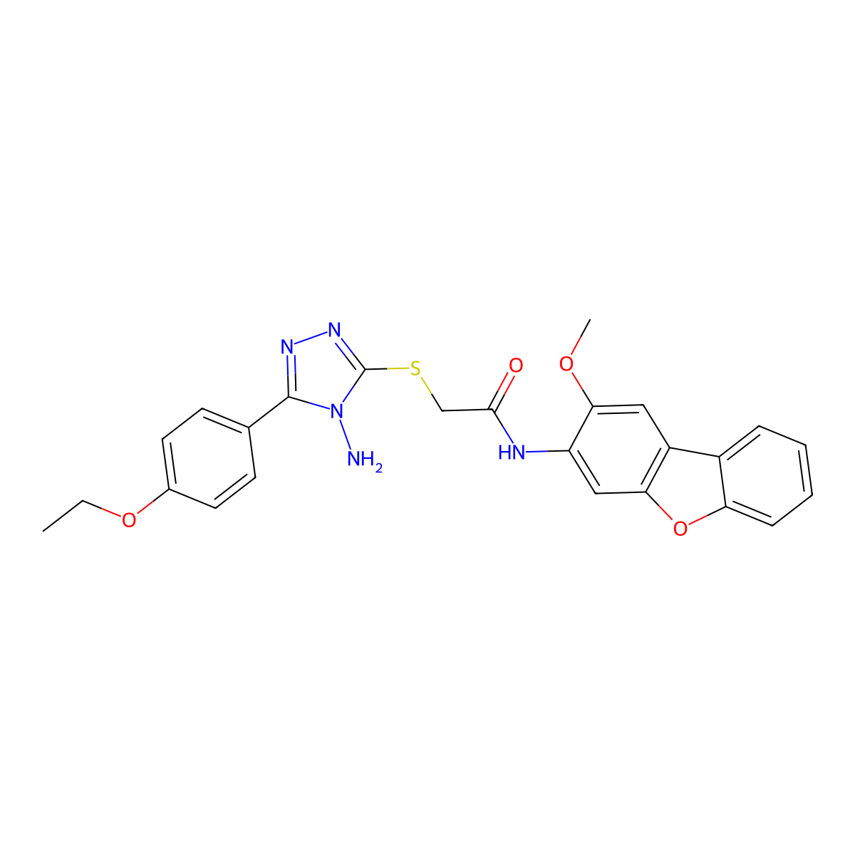 2-{[4-amino-5-(4-ethoxyphenyl)-4H-1,2,4-triazol-3-yl]sulfanyl}-N-(2-methoxydibenzo[b,d]furan-3-yl)acetamide molecular structure, CAS 840516-11-2