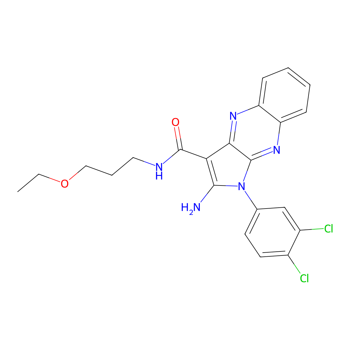 2-amino-1-(3,4-dichlorophenyl)-N-(3-ethoxypropyl)-1H-pyrrolo[2,3-b]quinoxaline-3-carboxamide molecular structure, CAS 840516-48-5