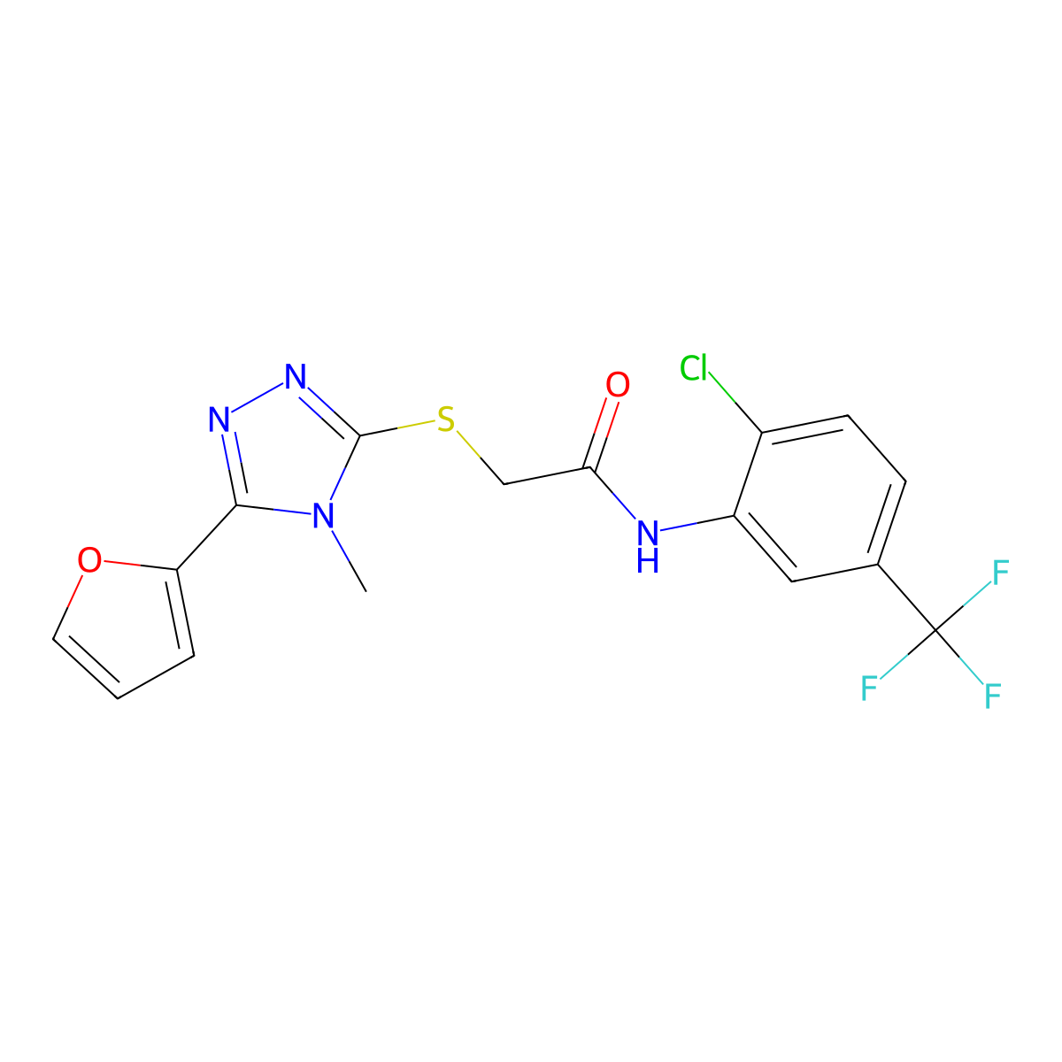 N-[2-chloro-5-(trifluoromethyl)phenyl]-2-{[5-(furan-2-yl)-4-methyl-4H-1,2,4-triazol-3-yl]sulfanyl}acetamide molecular structure, CAS 840516-54-3