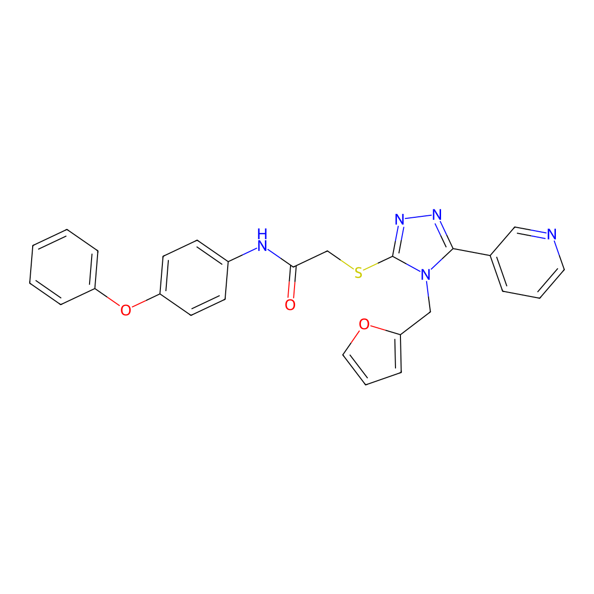 2-{[4-(furan-2-ylmethyl)-5-(pyridin-3-yl)-4H-1,2,4-triazol-3-yl]sulfanyl}-N-(4-phenoxyphenyl)acetamide molecular structure, CAS 840516-58-7