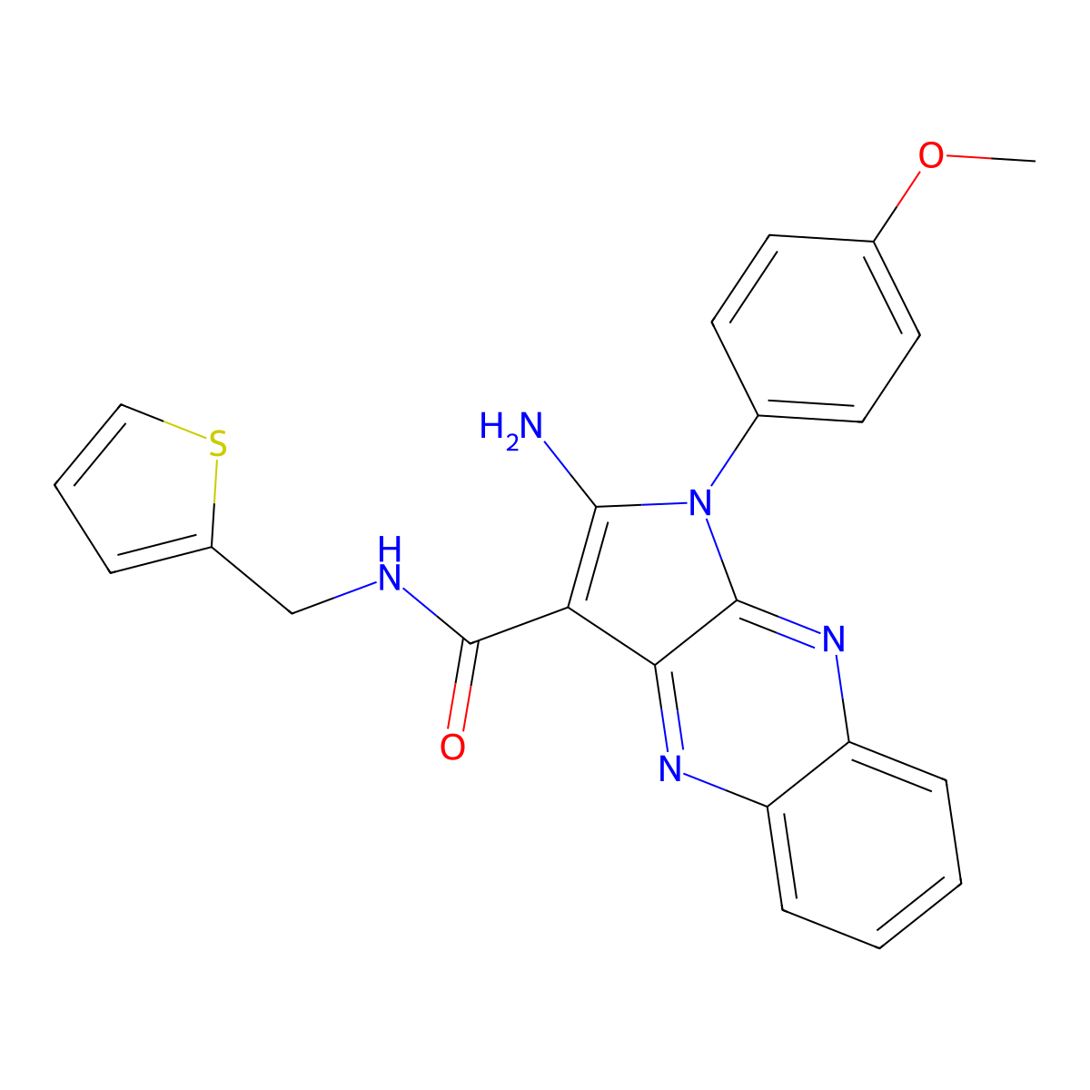 2-amino-1-(4-methoxyphenyl)-N-(thiophen-2-ylmethyl)-1H-pyrrolo[2,3-b]quinoxaline-3-carboxamide molecular structure, CAS 840516-89-4