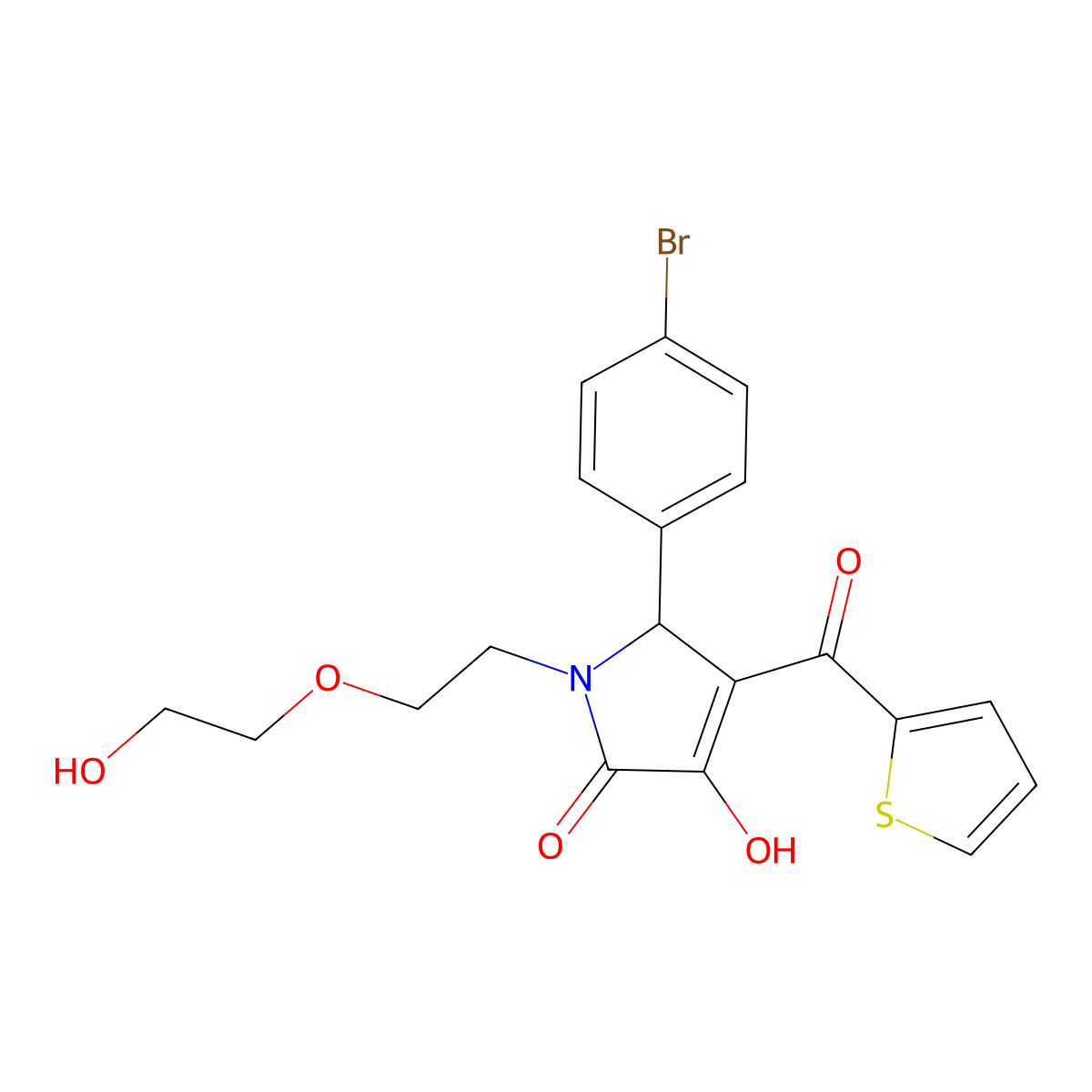 2-(4-bromophenyl)-4-hydroxy-1-[2-(2-hydroxyethoxy)ethyl]-3-(thiophene-2-carbonyl)-2H-pyrrol-5-one molecular structure, CAS 840516-92-9