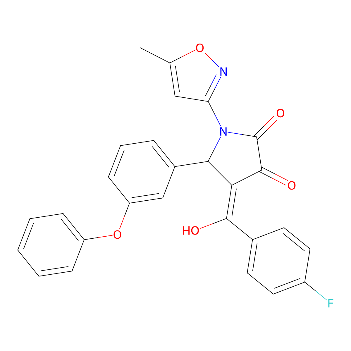 4-(4-fluorobenzoyl)-3-hydroxy-1-(5-methyl-1,2-oxazol-3-yl)-5-(3-phenoxyphenyl)-2,5-dihydro-1H-pyrrol-2-one molecular structure, CAS 840516-95-2