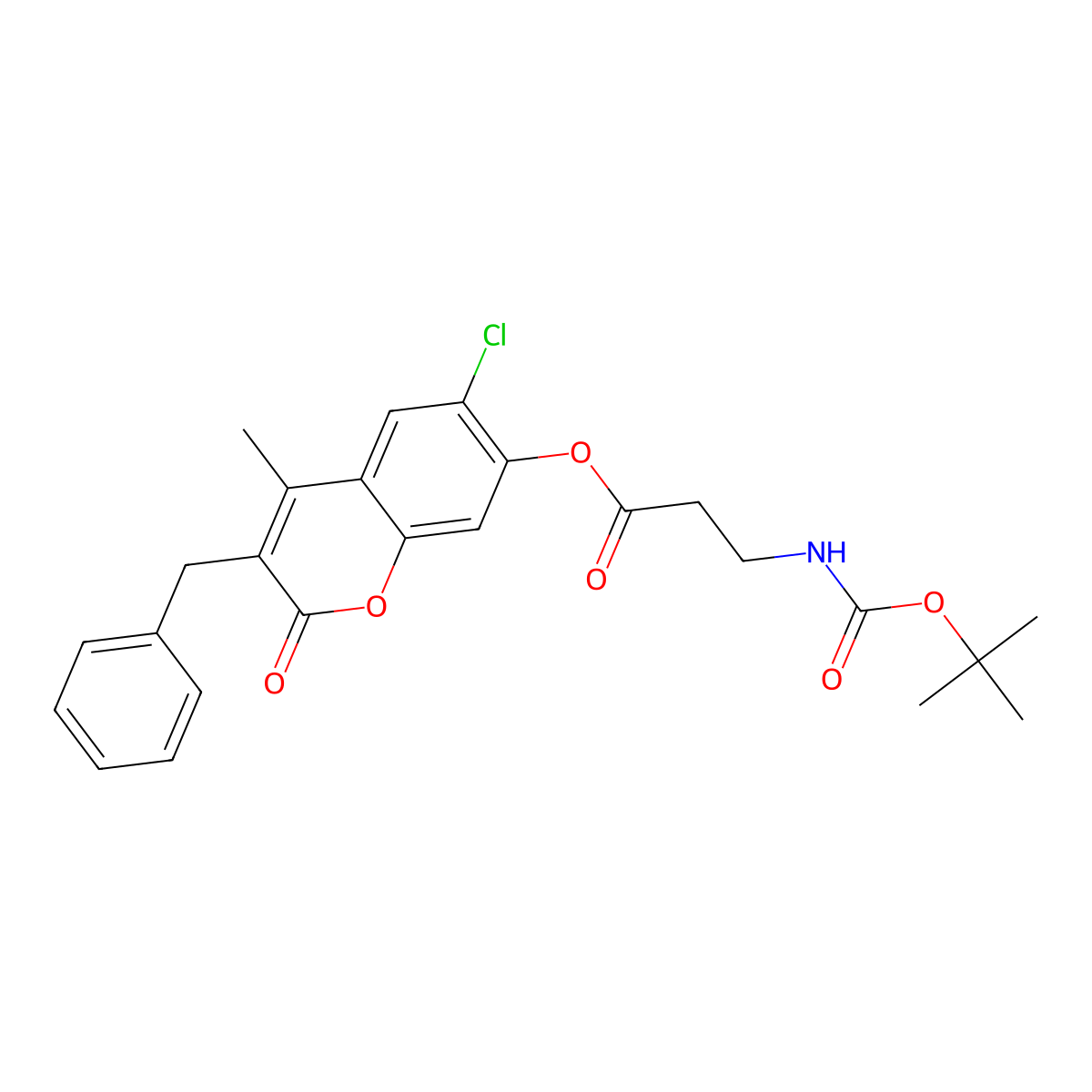 3-benzyl-6-chloro-4-methyl-2-oxo-2H-chromen-7-yl N-(tert-butoxycarbonyl)-beta-alaninate molecular structure, CAS 840516-96-3