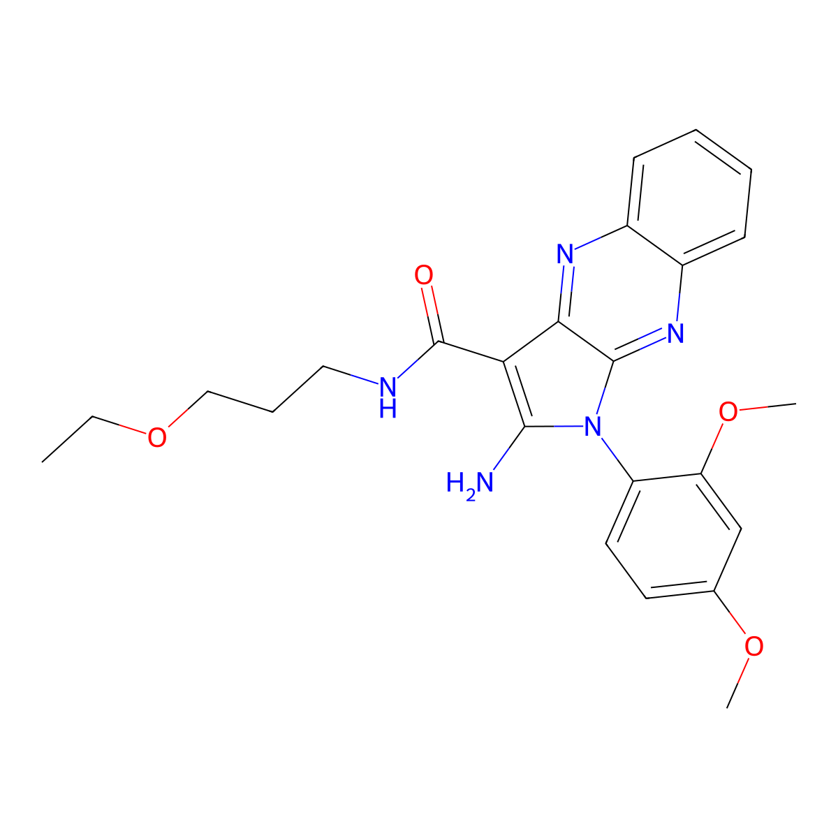 2-amino-1-(2,4-dimethoxyphenyl)-N-(3-ethoxypropyl)-1H-pyrrolo[2,3-b]quinoxaline-3-carboxamide molecular structure, CAS 840517-56-8