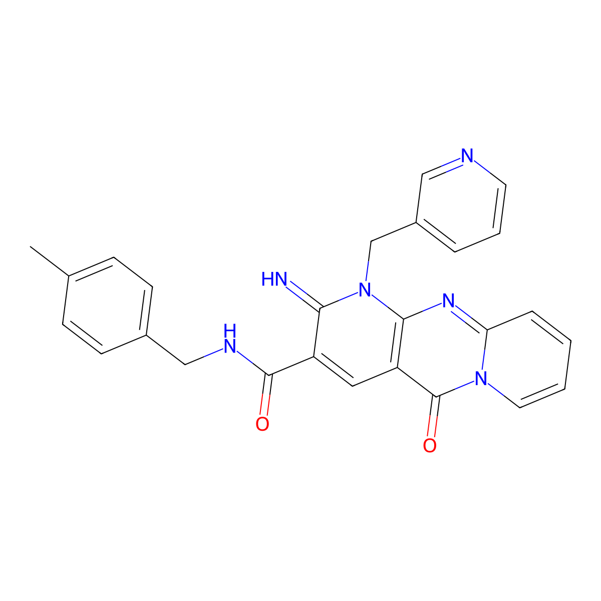 6-imino-N-[(4-methylphenyl)methyl]-2-oxo-7-[(pyridin-3-yl)methyl]-1,7,9-triazatricyclo[8.4.0.0^{3,8}]tetradeca-3(8),4,9,11,13-pentaene-5-carboxamide molecular structure, CAS 840517-57-9