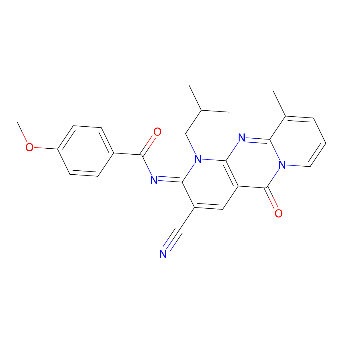 (E)-N-(3-cyano-1-isobutyl-10-methyl-5-oxo-1H-dipyrido[1,2-a:2',3'-d]pyrimidin-2(5H)-ylidene)-4-methoxybenzamide molecular structure, CAS 840517-62-6