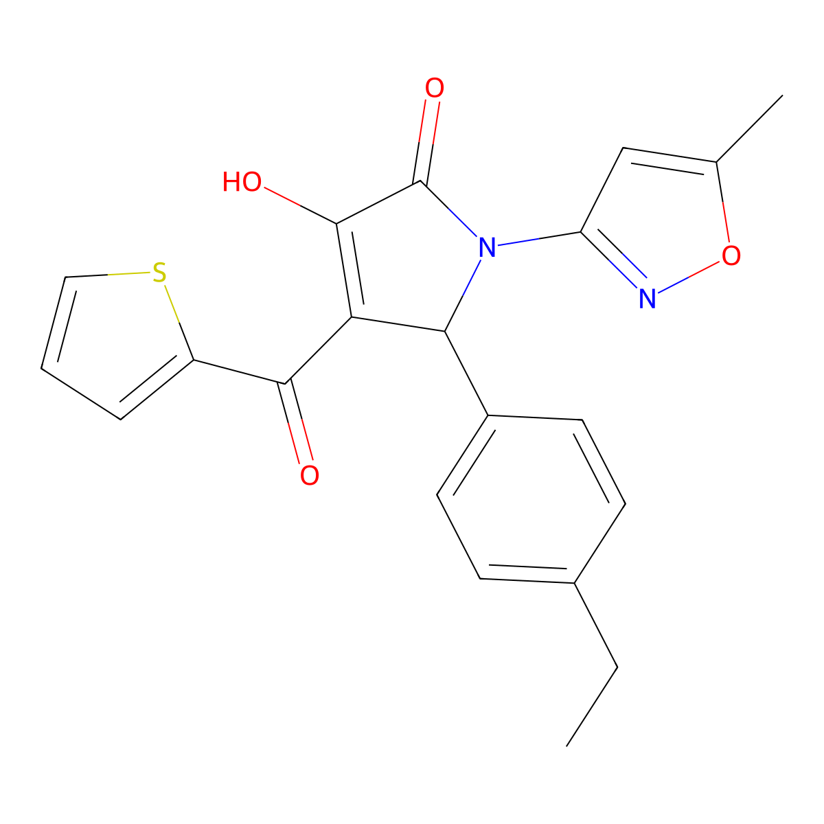 5-(4-ethylphenyl)-3-hydroxy-1-(5-methyl-1,2-oxazol-3-yl)-4-(thiophen-2-ylcarbonyl)-1,5-dihydro-2H-pyrrol-2-one molecular structure, CAS 840517-79-5