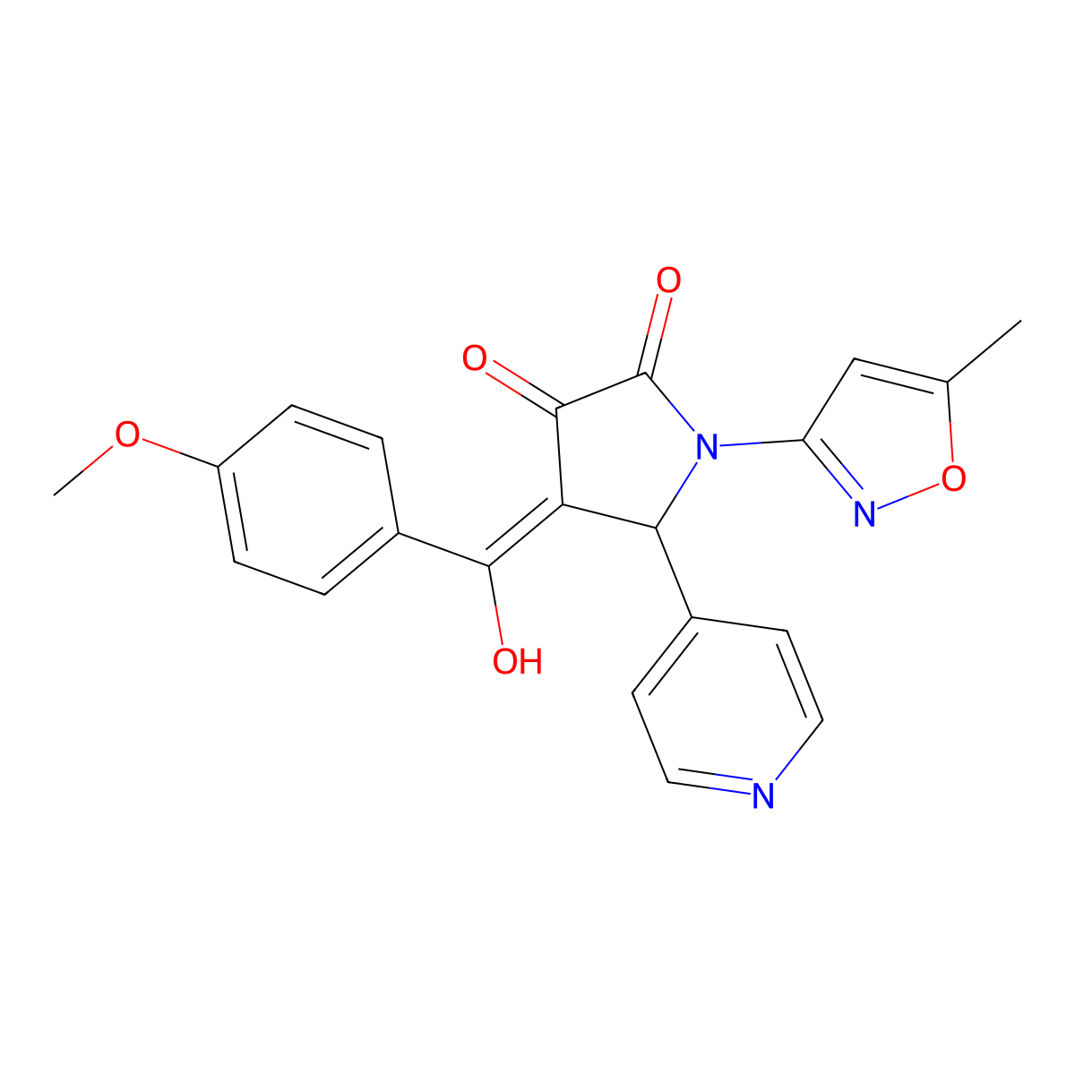 3-hydroxy-4-(4-methoxybenzoyl)-1-(5-methyl-1,2-oxazol-3-yl)-5-(pyridin-4-yl)-2,5-dihydro-1H-pyrrol-2-one molecular structure, CAS 840518-23-2
