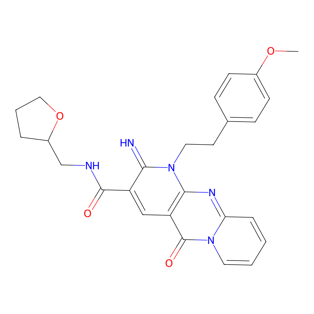 2-imino-1-(4-methoxyphenethyl)-5-oxo-N~3~-(tetrahydro-2-furanylmethyl)-1,5-dihydro-2H-dipyrido[1,2-a:2,3-d]pyrimidine-3-carboxamide molecular structure, CAS 840518-62-9
