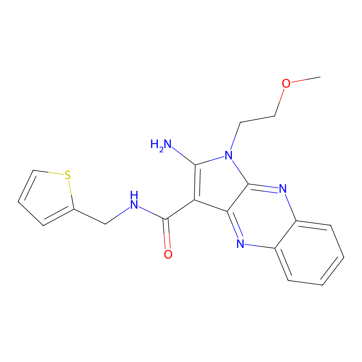 2-amino-1-(2-methoxyethyl)-N-(thiophen-2-ylmethyl)pyrrolo[3,2-b]quinoxaline-3-carboxamide molecular structure, CAS 840518-72-1