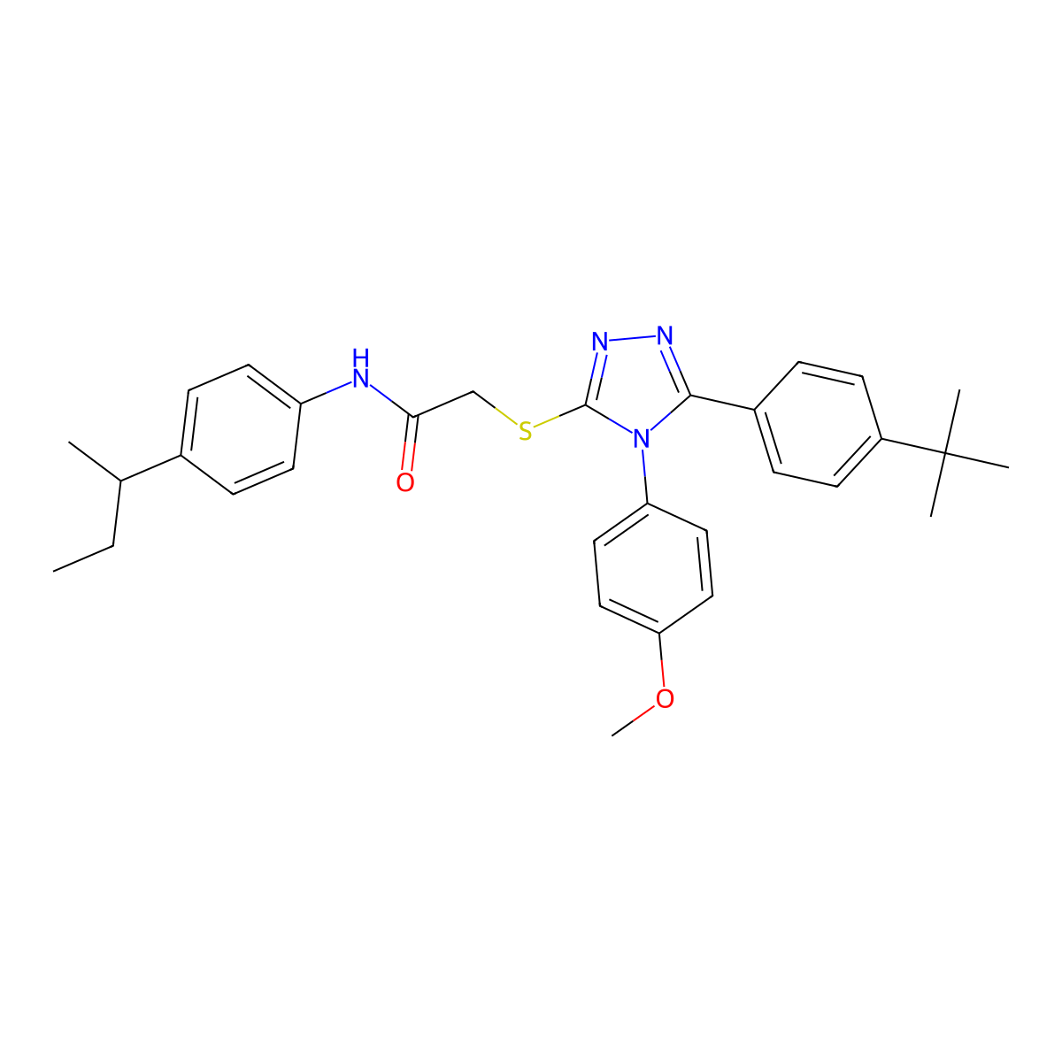 N-[4-(butan-2-yl)phenyl]-2-{[5-(4-tert-butylphenyl)-4-(4-methoxyphenyl)-4H-1,2,4-triazol-3-yl]sulfanyl}acetamide molecular structure, CAS 840518-98-1