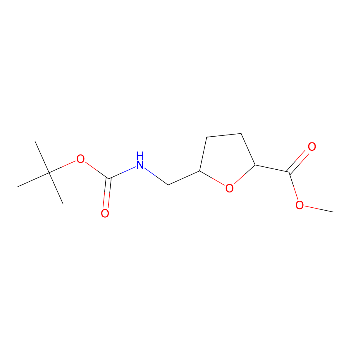Methyl 5-[(tert-butoxycarbonylamino)methyl]tetrahydrofuran-2-carboxylate molecular structure, CAS 840540-58-1