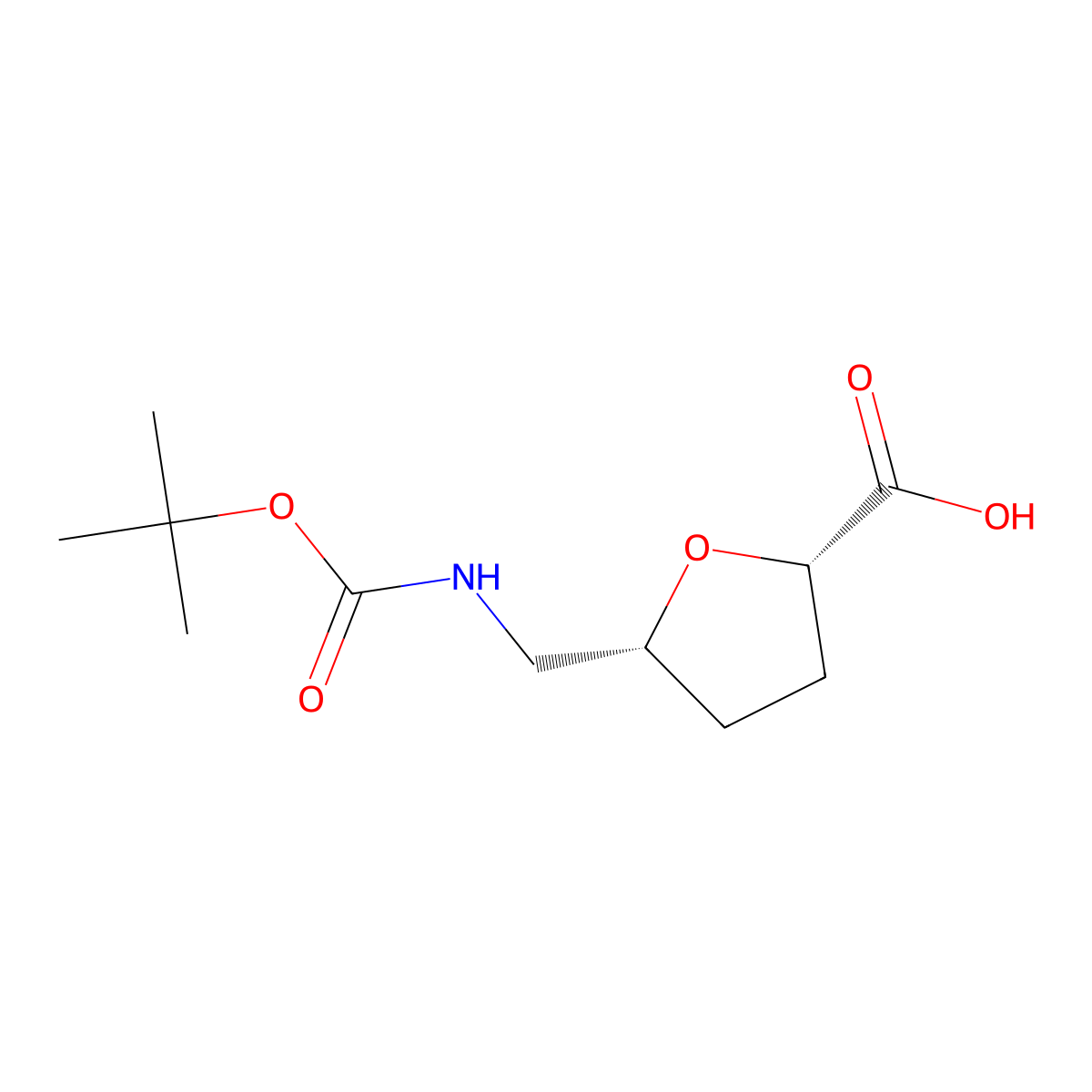 rel-(2S,5R)-5-(((tert-butoxycarbonyl)amino)methyl)tetrahydrofuran-2-carboxylic acid molecular structure, CAS 840540-63-8