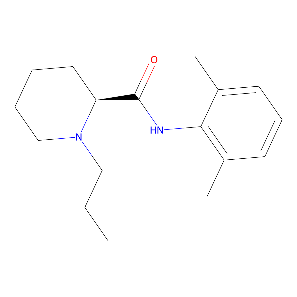 Ropivacaine molecular structure, CAS 84057-95-4