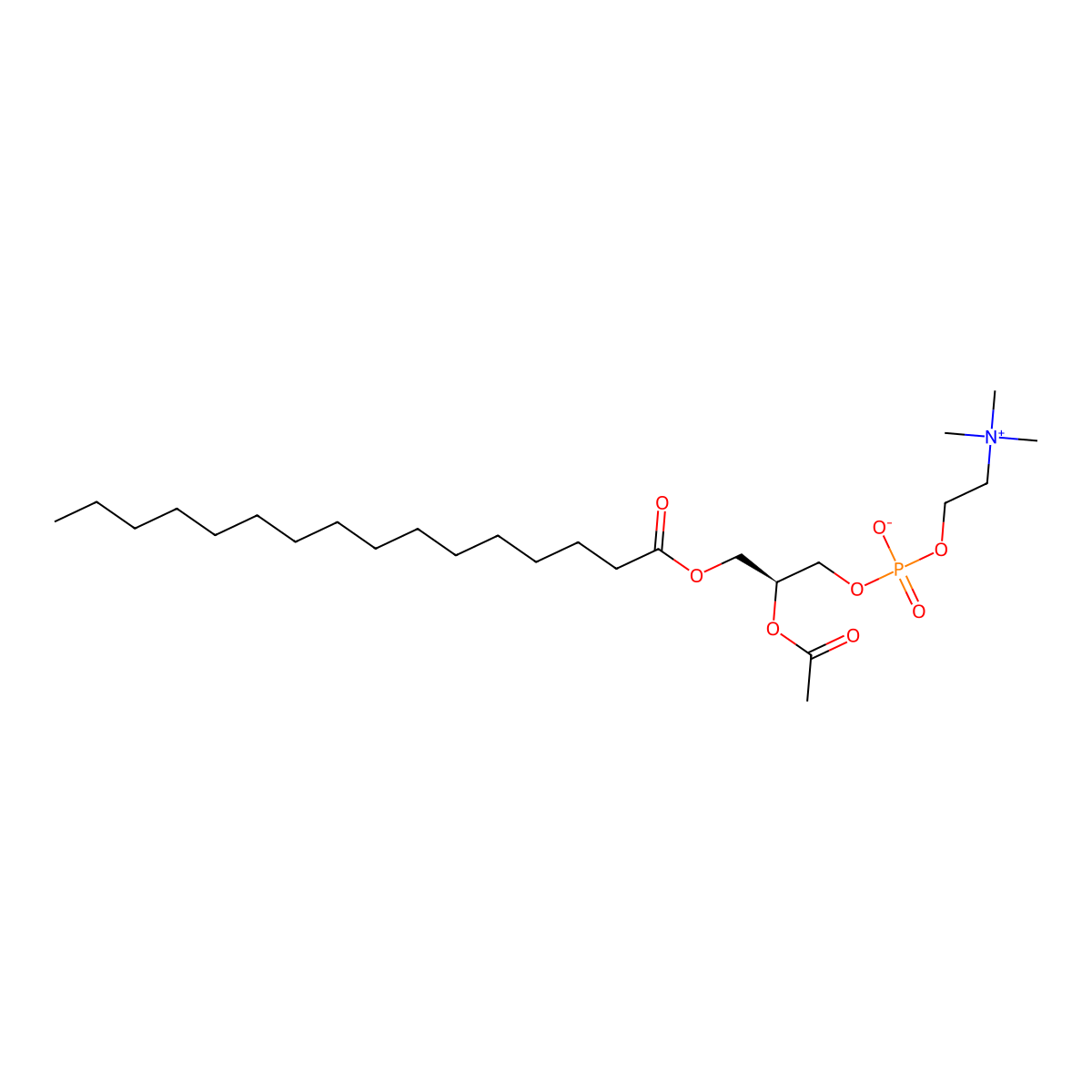 3,5,9-Trioxa-4-phosphapentacosan-1-aminium, 7-(acetyloxy)-4-hydroxy-N,N,N-trimethyl-10-oxo-, inner salt, 4-oxide, (7S)- molecular structure, CAS 84062-61-3