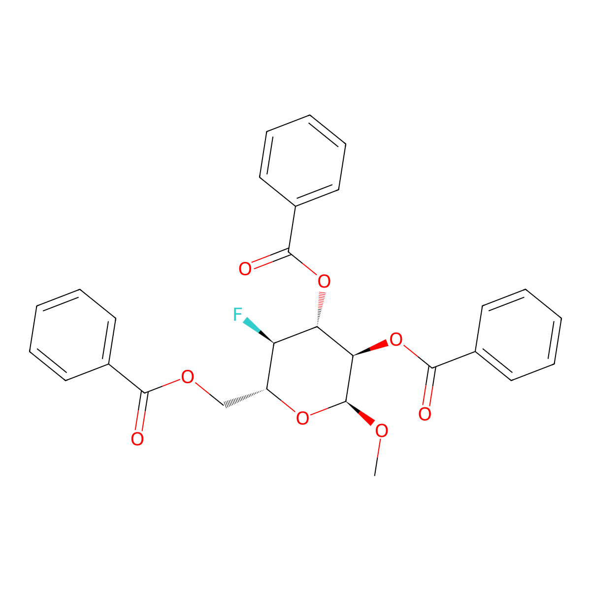 Methyl 2,3,6-tri-O-benzoyl-4-deoxy-4-fluoro-alpha-D-glucopyranoside molecular structure, CAS 84065-98-5