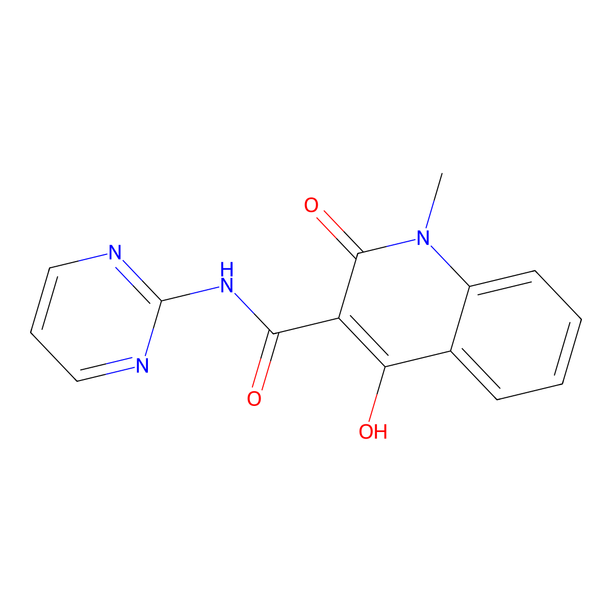 4-hydroxy-1-methyl-2-oxo-N-(pyrimidin-2-yl)-1,2-dihydroquinoline-3-carboxamide molecular structure, CAS 84088-61-9