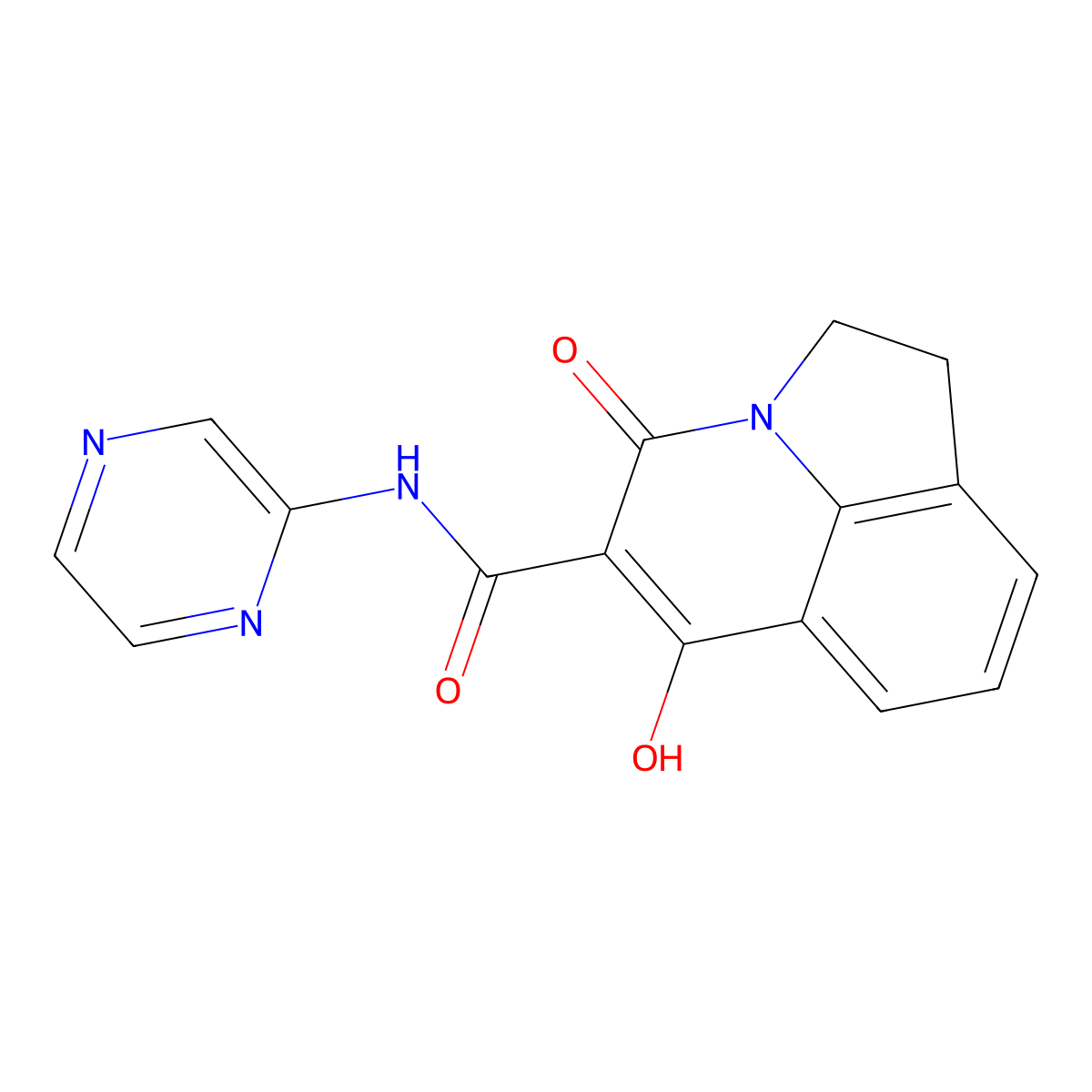 1,2-Dihydro-6-hydroxy-4-oxo-N-2-pyrazinyl-4H-pyrrolo[3,2,1-ij]quinoline-5-carboxamide molecular structure, CAS 84088-86-8