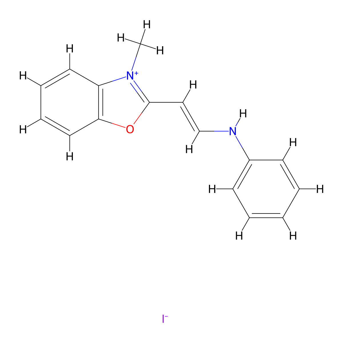 3-Methyl-2-(2-(phenylamino)vinyl)benzoxazolium iodide molecular structure, CAS 84100-14-1