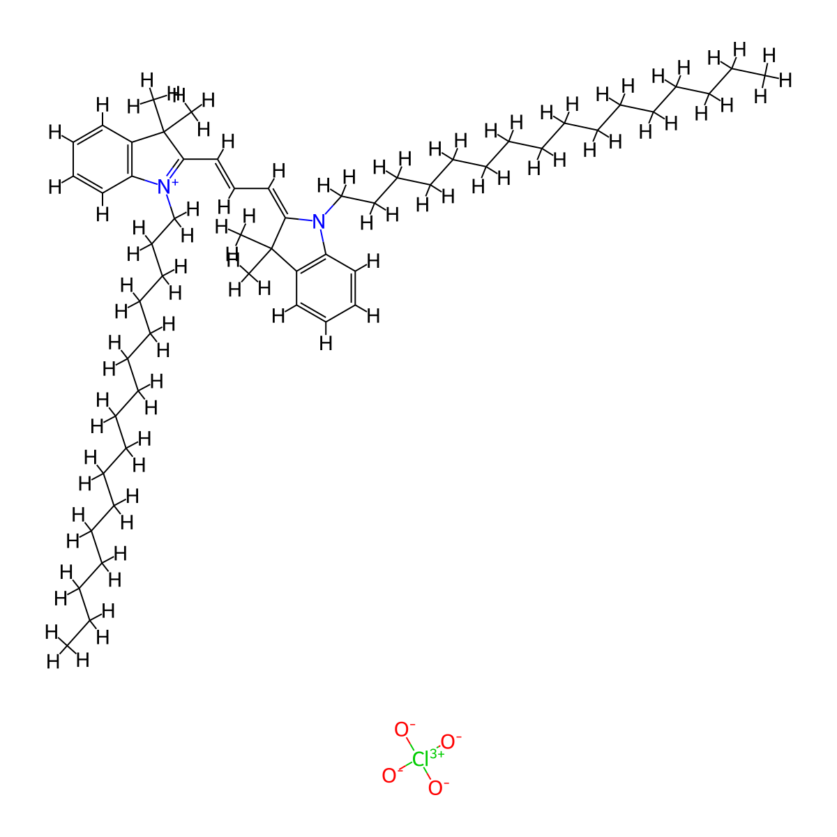 1,1'-Dihexadecyl-3,3,3',3'-tetramethylindocarbocyanineperchlorate molecular structure, CAS 84109-11-5