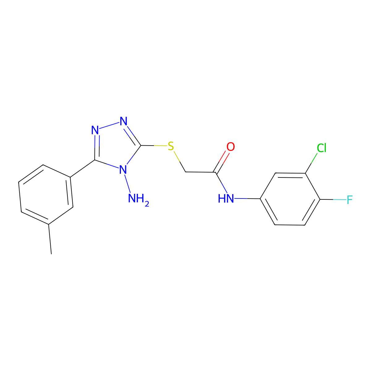 2-((4-amino-5-(m-tolyl)-4H-1,2,4-triazol-3-yl)thio)-N-(3-chloro-4-fluorophenyl)acetamide molecular structure, CAS 841205-92-3